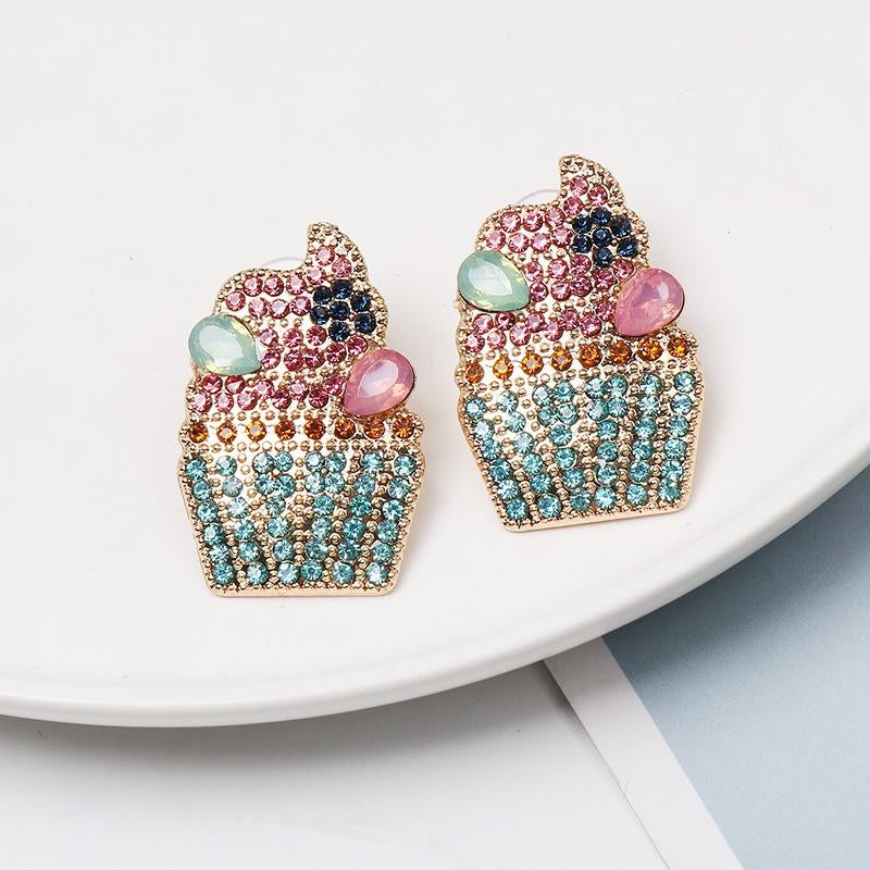 Fashion Crystal Ice Cream Stud Earrings for Women