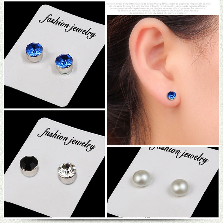 Fashion Colorful Diamond Magnetic Stainless Steel Clip-On Earrings