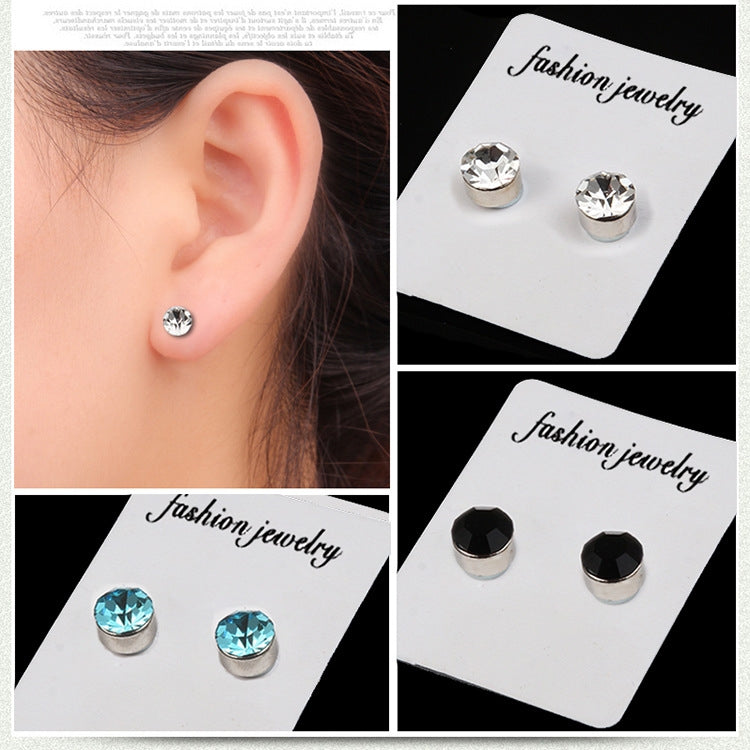 Fashion Colorful Diamond Magnetic Stainless Steel Clip-On Earrings