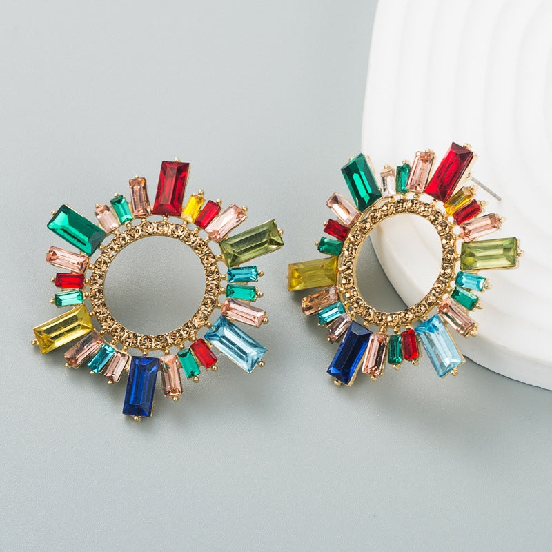 Fashion Rhinestone Sunflower Alloy Statement Earrings