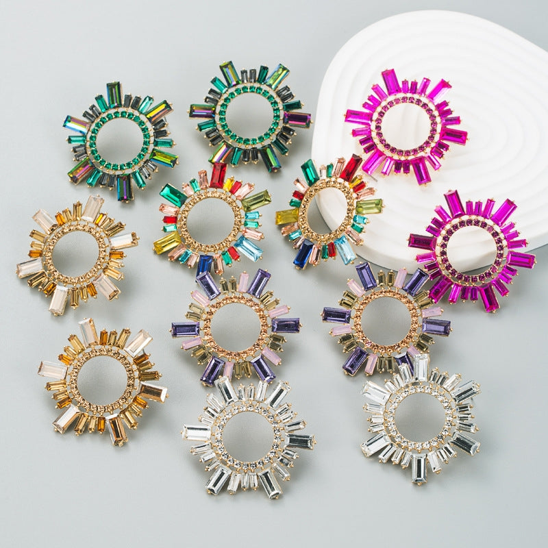 Fashion Rhinestone Sunflower Alloy Statement Earrings