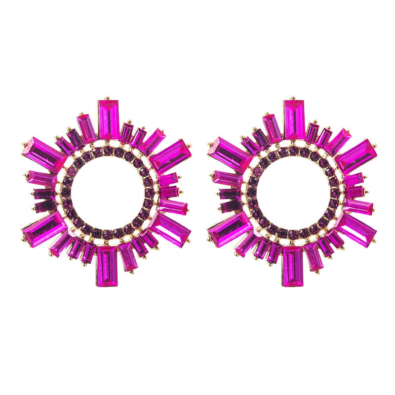 Fashion Rhinestone Sunflower Alloy Statement Earrings