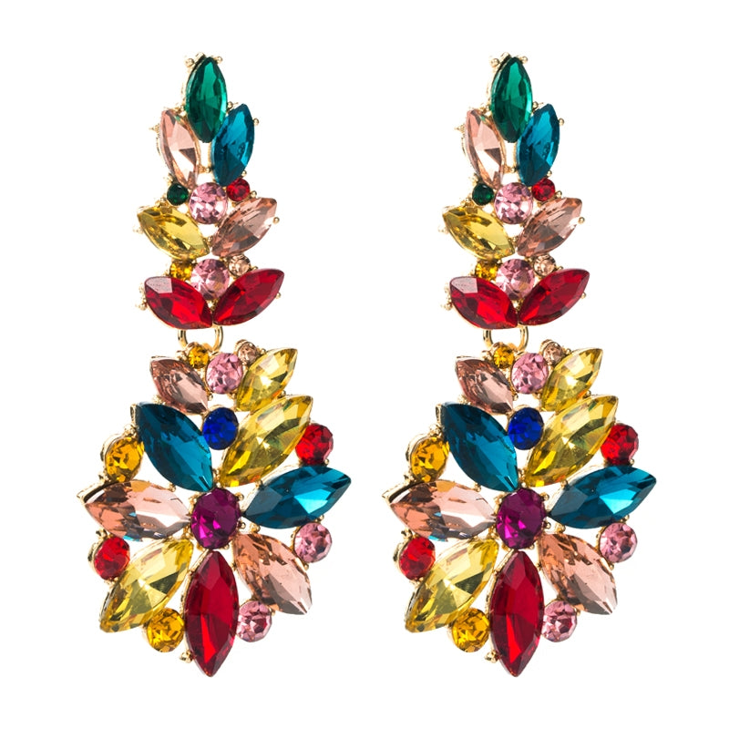 Fashion Rhinestone Geometric Flower Statement Earrings