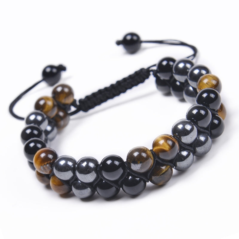 Colorful Agate and Tiger Eye Stone Unisex Adjustable Beaded Bracelet