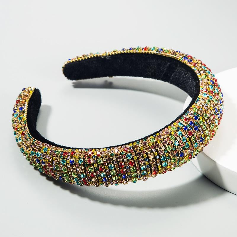 Fashion Colorful Rhinestone Baroque Wide Headband for Women