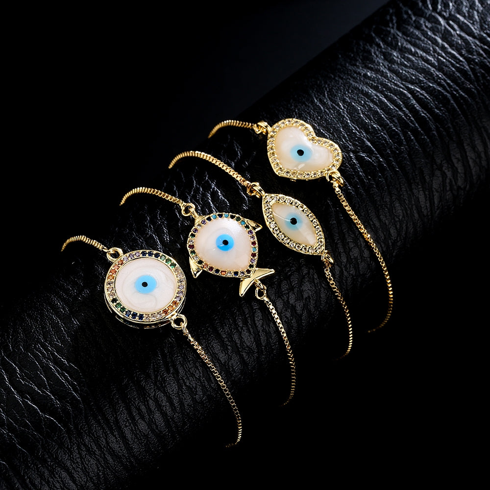 18k Gold Plated Zircon Evil Eye Adjustable Bracelet