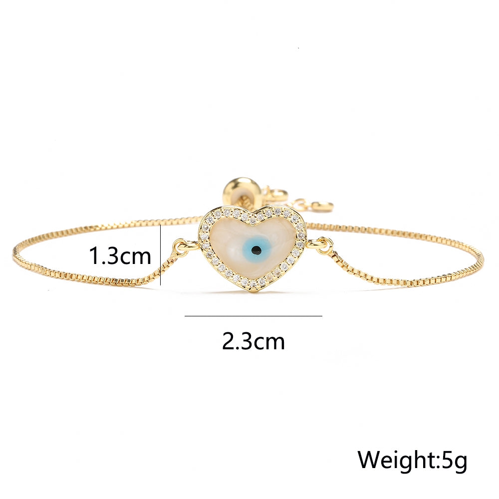 18k Gold Plated Zircon Evil Eye Adjustable Bracelet