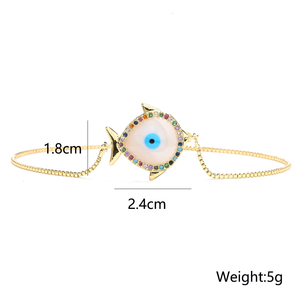 18k Gold Plated Zircon Evil Eye Adjustable Bracelet