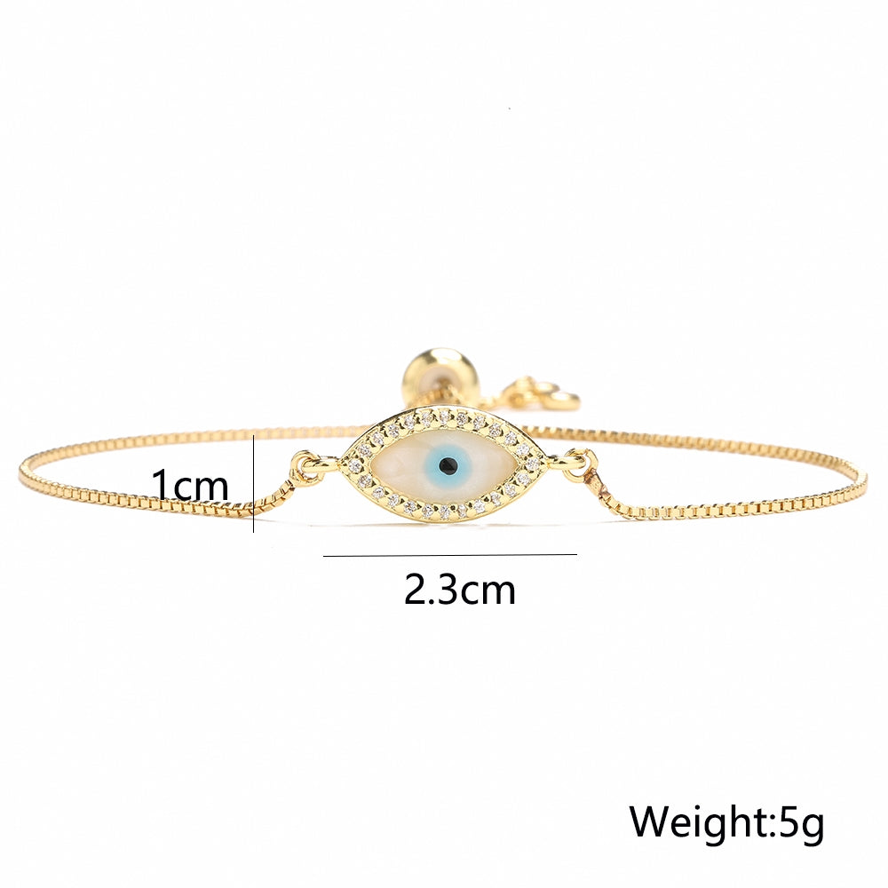 18k Gold Plated Zircon Evil Eye Adjustable Bracelet