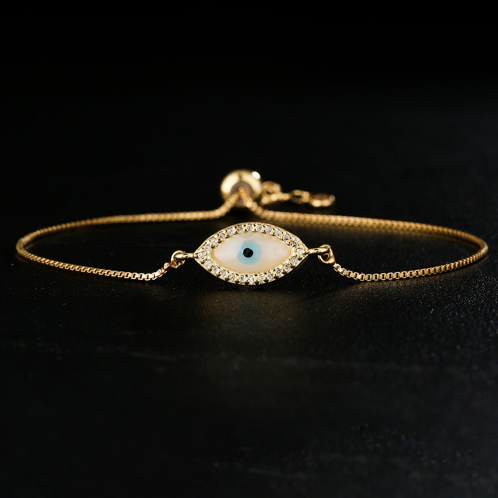 18k Gold Plated Zircon Evil Eye Adjustable Bracelet