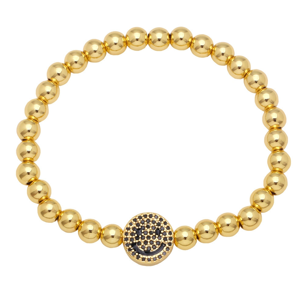 18K Gold Plated Colorful Zircon Smiling Face Bead Bracelet