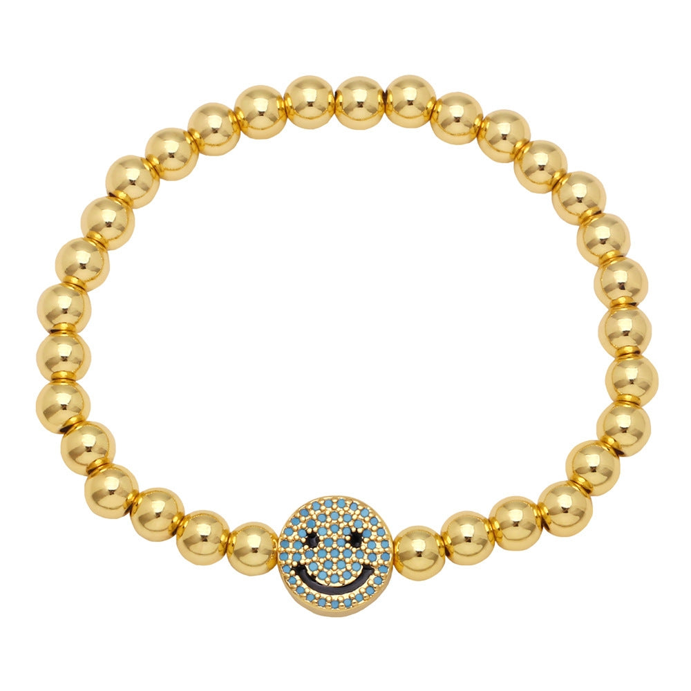 18K Gold Plated Colorful Zircon Smiling Face Bead Bracelet