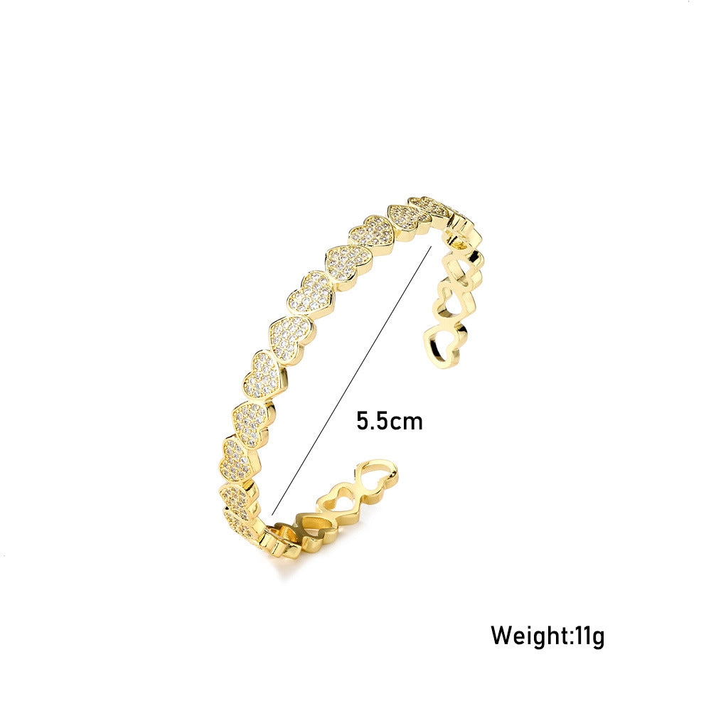 18K Gold Plated Heart-Shaped Bracelet with Micro-Inlaid Zircon