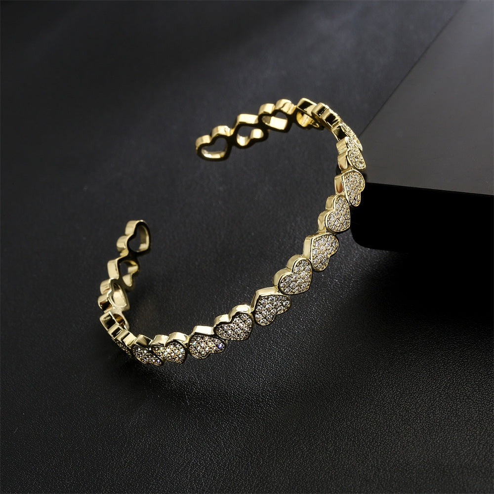 18K Gold Plated Heart-Shaped Bracelet with Micro-Inlaid Zircon