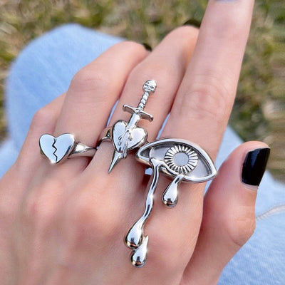 Creative Heart Eye Dagger Alloy Knuckle Ring Set for Women