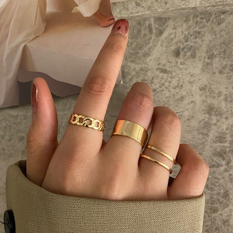 Fashion Geometric Chain Twist Ring Set - Three Pieces