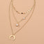 Fashion Crescent Star Zircon Pendant Layered Necklace