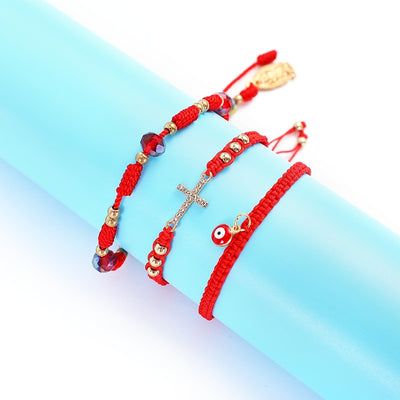 Fashion Braided Devil's Eye & Virgin Mary Crystal Bracelet Set