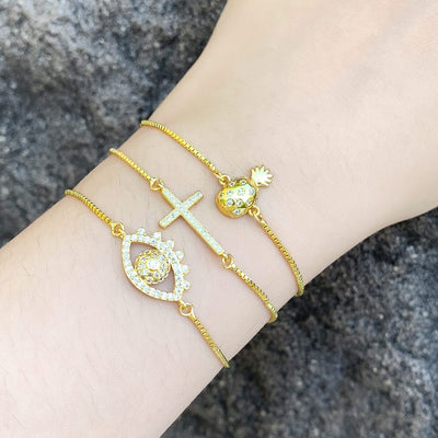 Fashion Cross Evil Eye 18k Gold Plated Zircon Bracelet