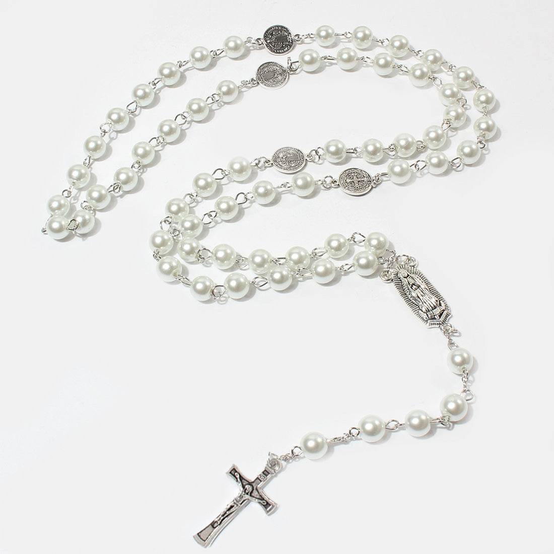 Vintage Cross Imitation Pearl Beaded Pendant Necklace