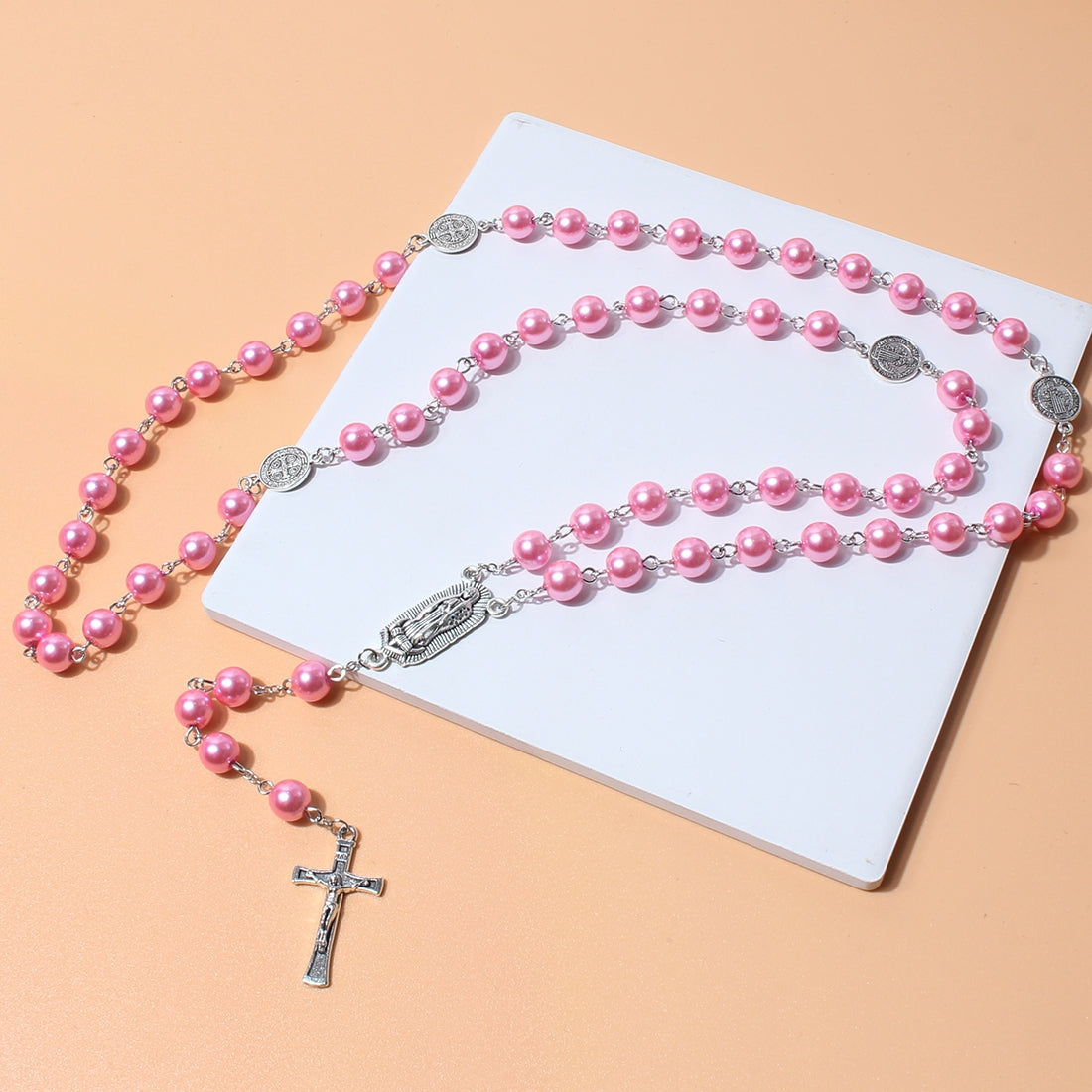 Vintage Cross Imitation Pearl Beaded Pendant Necklace