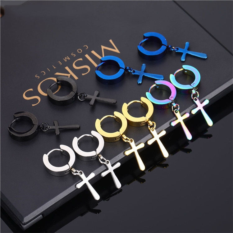 Fashion Titanium Steel Cross Drop Earrings