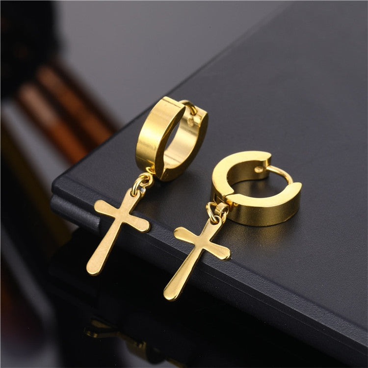 Fashion Titanium Steel Cross Drop Earrings