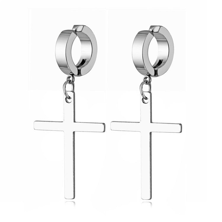 Fashion Titanium Steel Cross Hoop Earrings