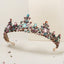 Baroque Alloy Crown with Colorful Gemstones for Bridal and Princess Accessories