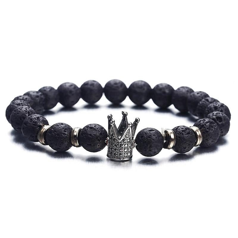 Fashion Crown Alloy Plated Bracelet with Volcanic Stone and Acrylic Beads