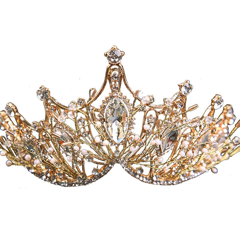 Golden Rhinestone Bridal Tiara Headband for Wedding Dress