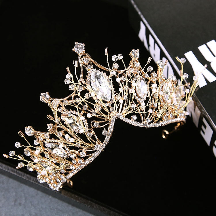 Golden Rhinestone Bridal Tiara Headband for Wedding Dress