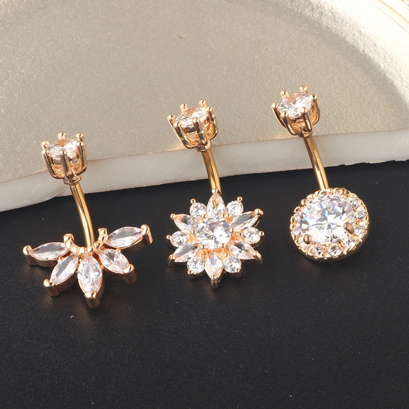 Fashion Crown Stainless Steel Zircon Belly Ring Set - 3 Piece Body Piercing Jewelry