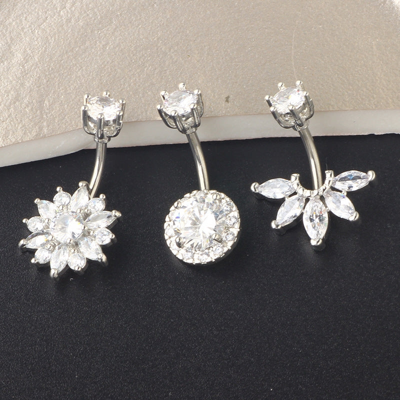 Fashion Crown Stainless Steel Zircon Belly Ring Set - 3 Piece Body Piercing Jewelry