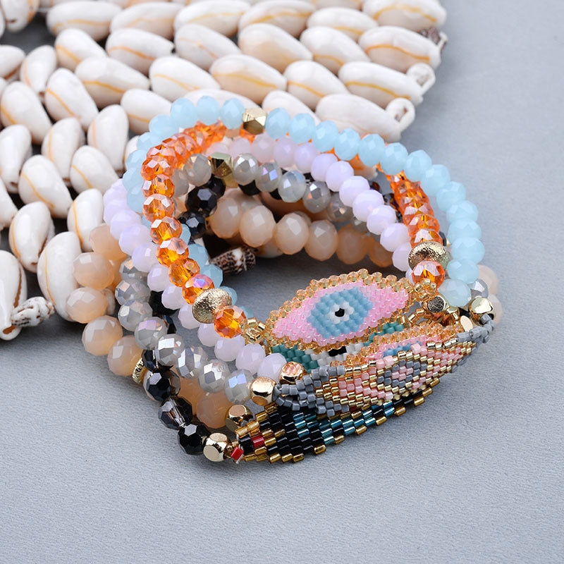 Evil Eye Miyuki Beaded Crystal Bracelet