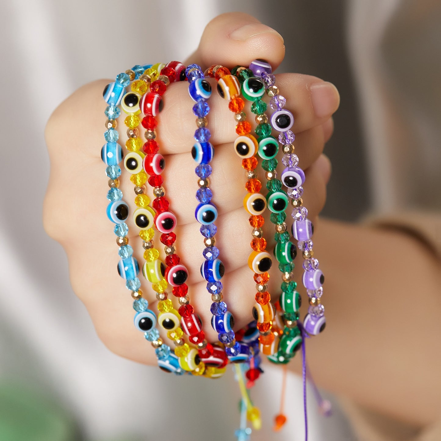 Evil Eye Resin Crystal Beaded Adjustable Bracelet