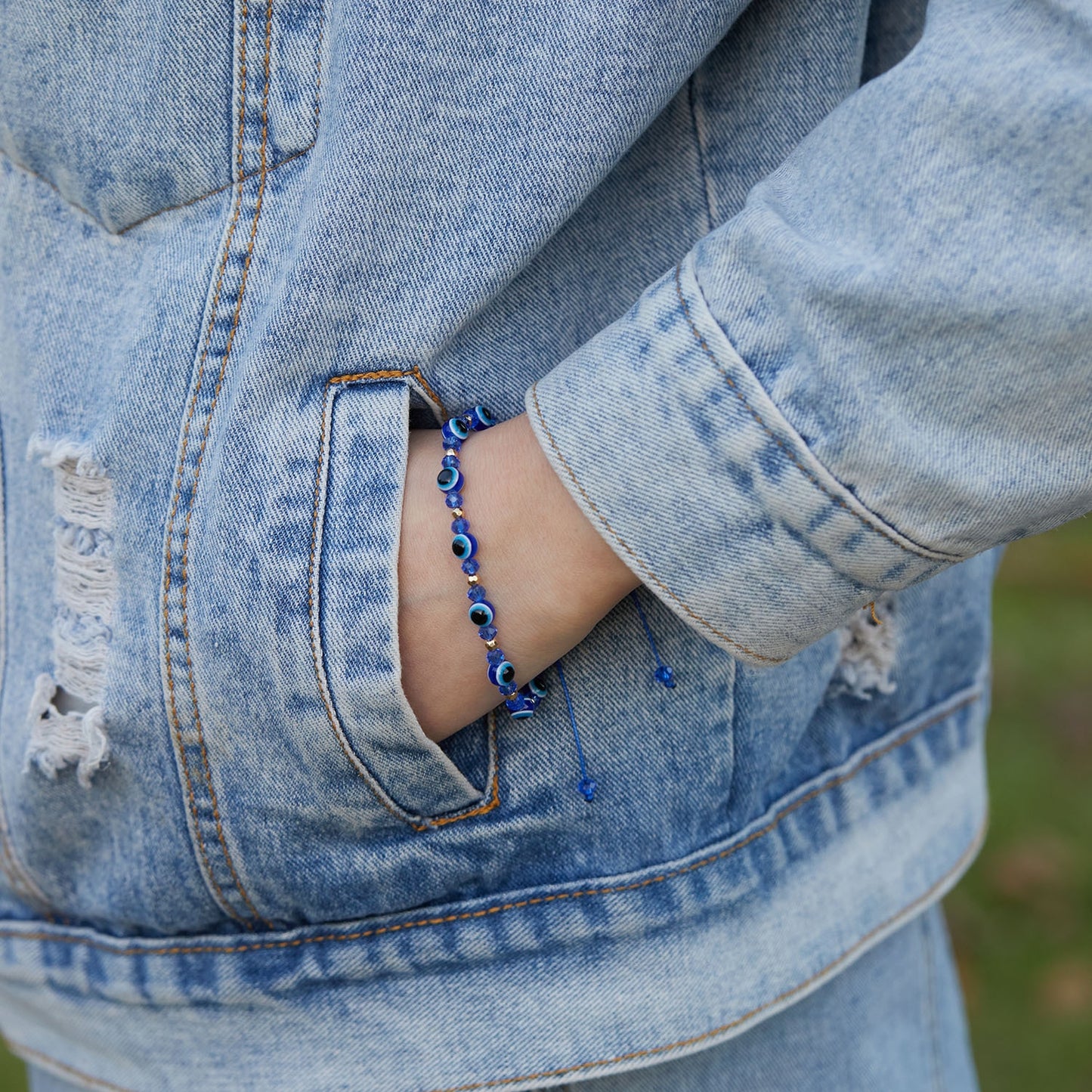 Evil Eye Resin Crystal Beaded Adjustable Bracelet