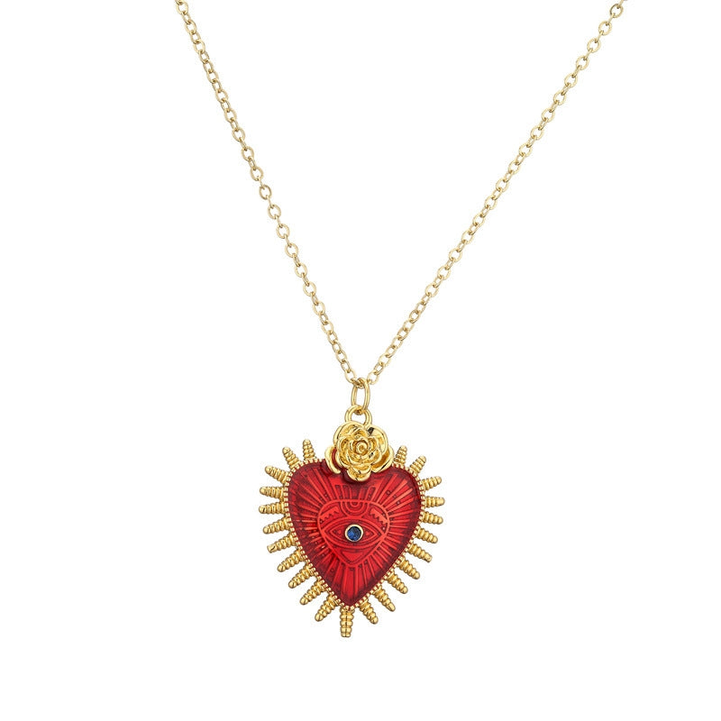 Devil's Eye Heart Shaped Zircon Pendant Necklace in Gold Plated Copper