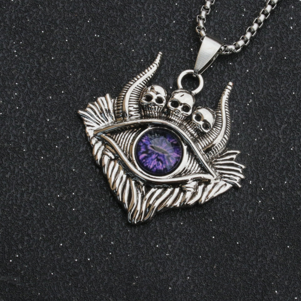 Fashion Devil's Eye Retro Punk Spaceship Blue Eyes Stainless Steel Pendant Necklace