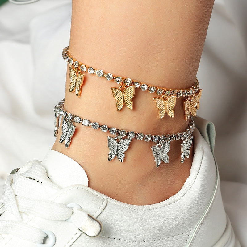 Fashion Diamond Butterfly Anklet with Creative Rhinestone Claw Chain