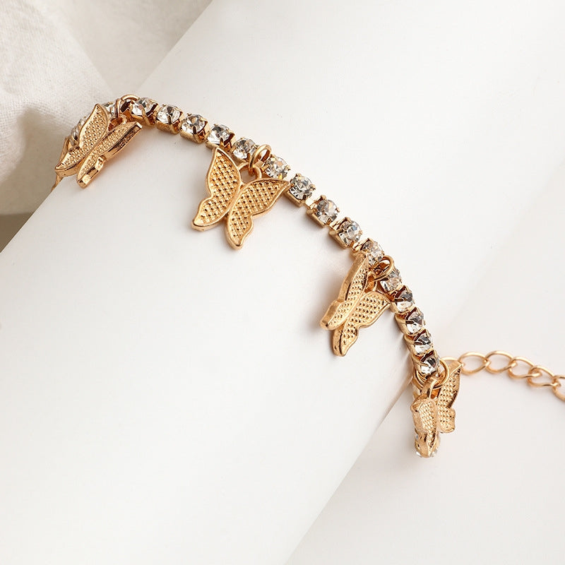 Fashion Diamond Butterfly Anklet with Creative Rhinestone Claw Chain