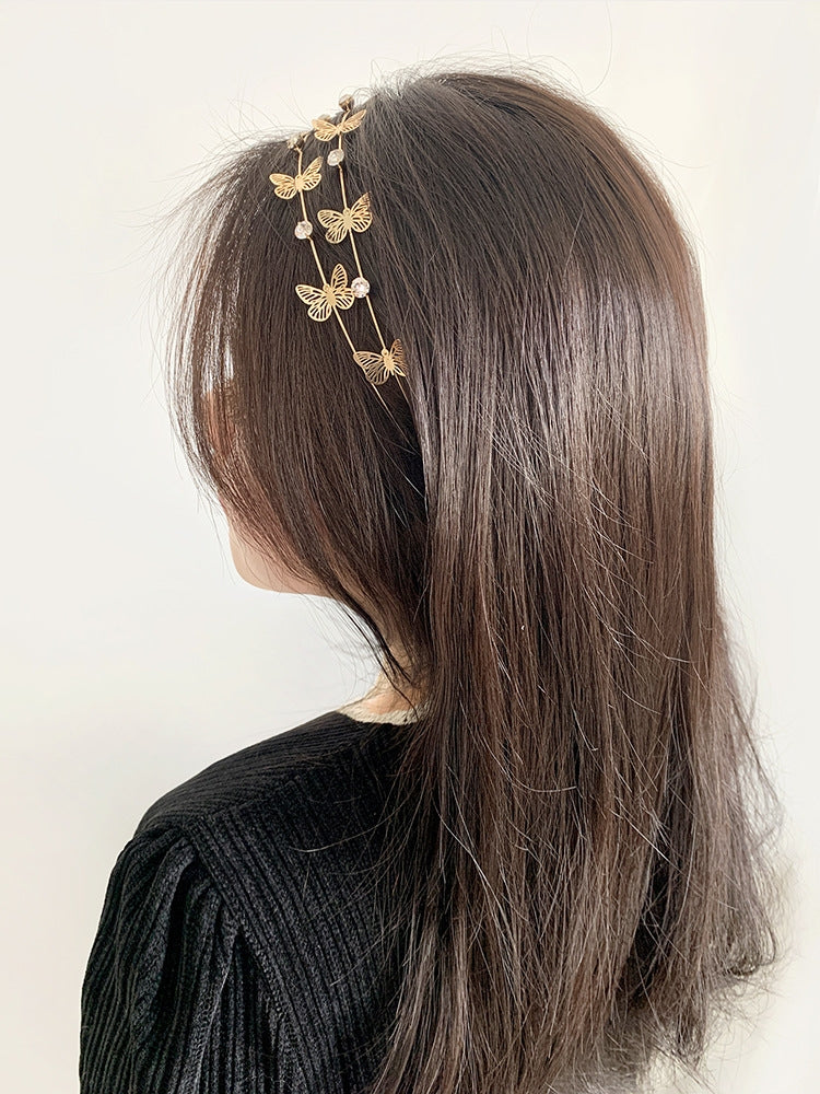 Fashion Rhinestone Pansy Double Band Headband for Women