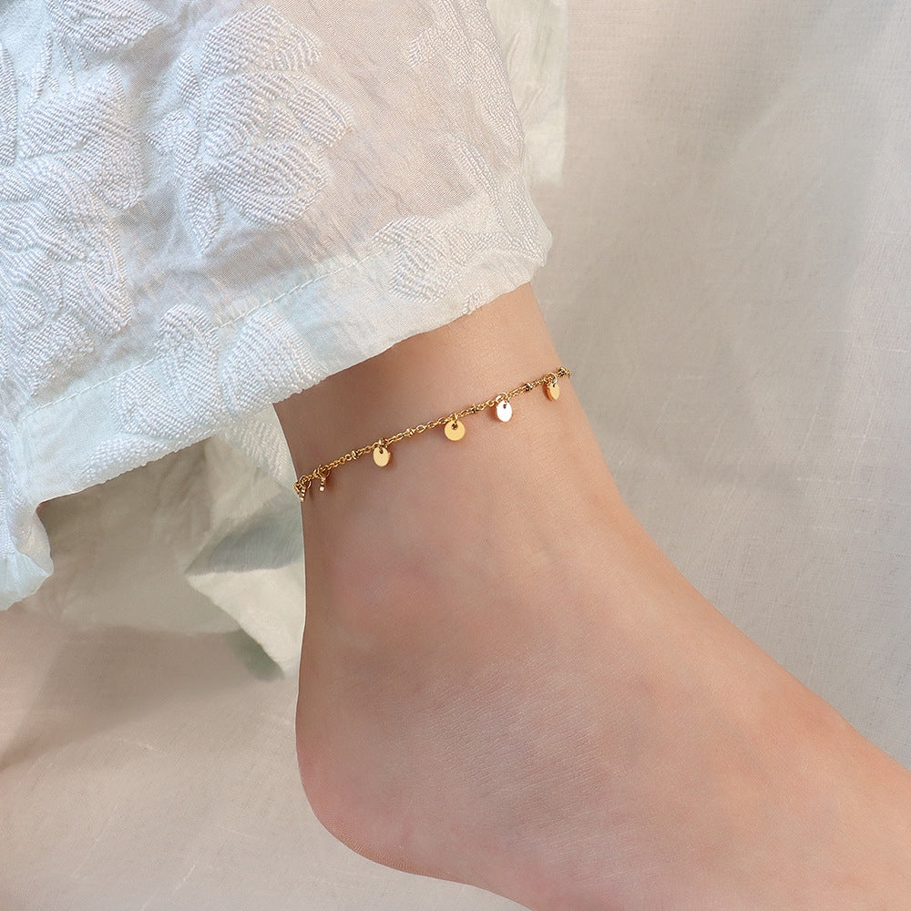 Fashion Disc Tassel Stainless Steel Anklet 18k Gold Beach Leg Chain Jewelry