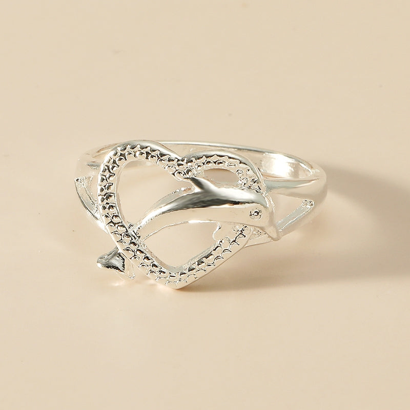 Fashion Dolphin Heart Hollow Alloy Women's Ring