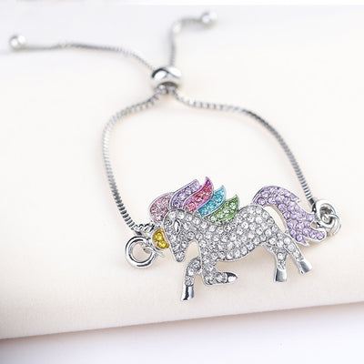 Elegant Colorful Rhinestone Unicorn Adjustable Bracelet for Women