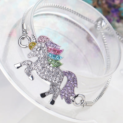 Elegant Colorful Rhinestone Unicorn Adjustable Bracelet for Women