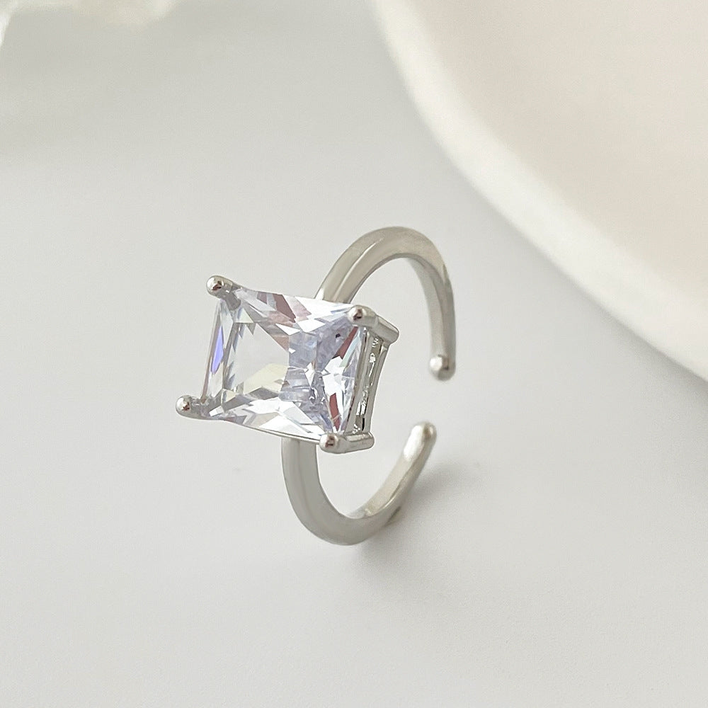 Elegant White Zircon Geometric Square Ring for Women