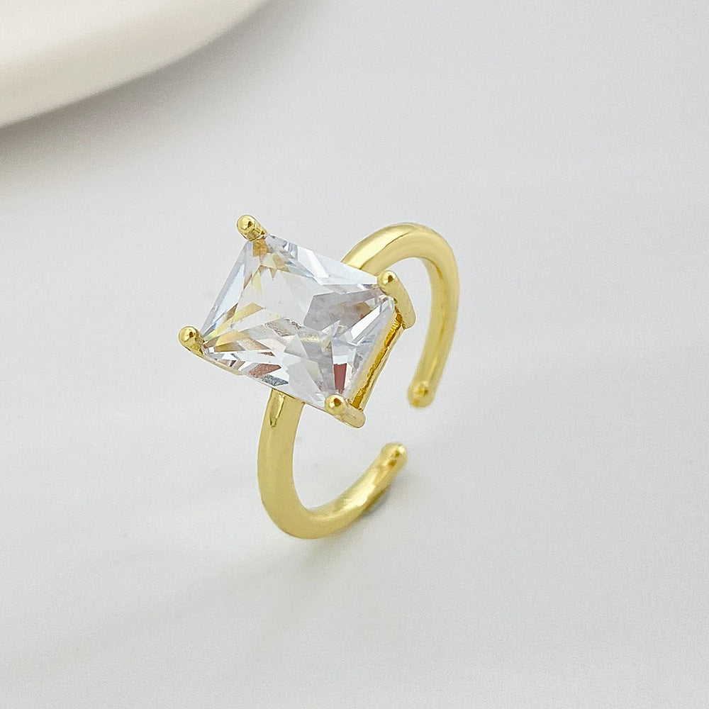 Elegant White Zircon Geometric Square Ring for Women