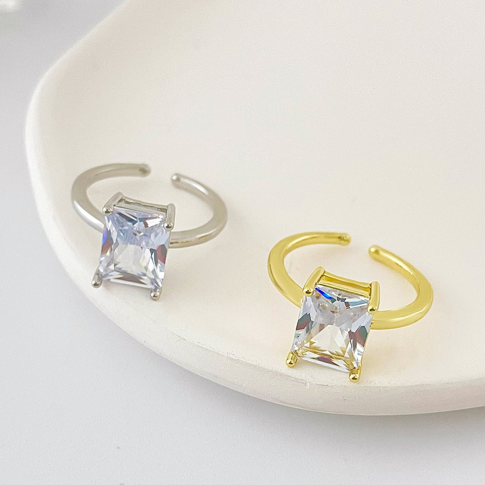 Elegant White Zircon Geometric Square Ring for Women