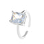 Elegant White Zircon Geometric Square Ring for Women